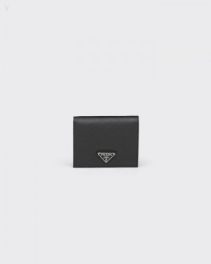 Prada Small Saffiano Cuero Wallet Negros | KRWU4101