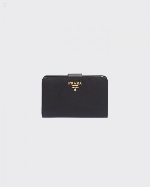Prada Small Saffiano Cuero Wallet Negros | RKFA9621