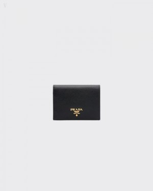 Prada Small Saffiano Cuero Wallet Negros | UCHJ9311