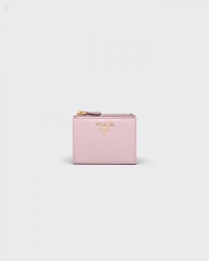 Prada Small Saffiano Cuero Wallet Rosas | OXVB7084