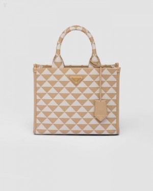 Prada Small Symbole Embroidered Fabric Handbag Beige Blancos | XIAP1188