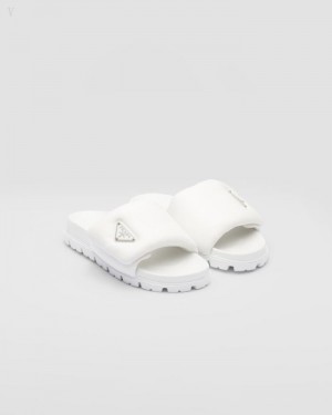 Prada Soft Acolchado Nappa Cuero Slides Blancos | SRTU2166