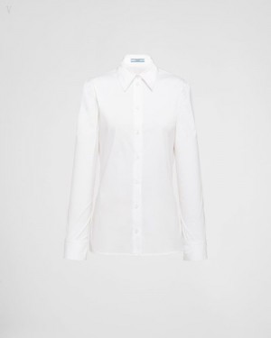Prada Stretch Poplin Shirt Blancos | MVGD0138
