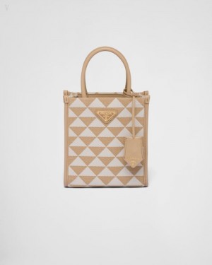 Prada Symbole Embroidered Fabric Mini Bag Beige Blancos | UBHO6509