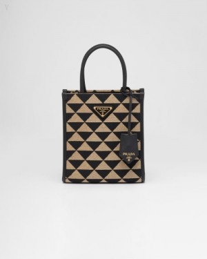 Prada Symbole Embroidered Fabric Mini Bag Negros Beige | YKLT8294