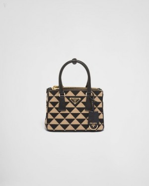 Prada Symbole Embroidered Fabric Mini Bag Negros Beige | QYZI8309