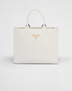 Prada Topstitching Medium Cuero Symbole Bag Blancos | JRZV5846