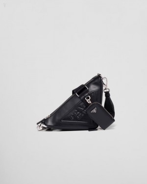 Prada Triangle Cuero Shoulder Bag Negros | NXBO6471