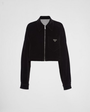 Prada Velvet Denim Blouson Jacket Negros | CGUB9304