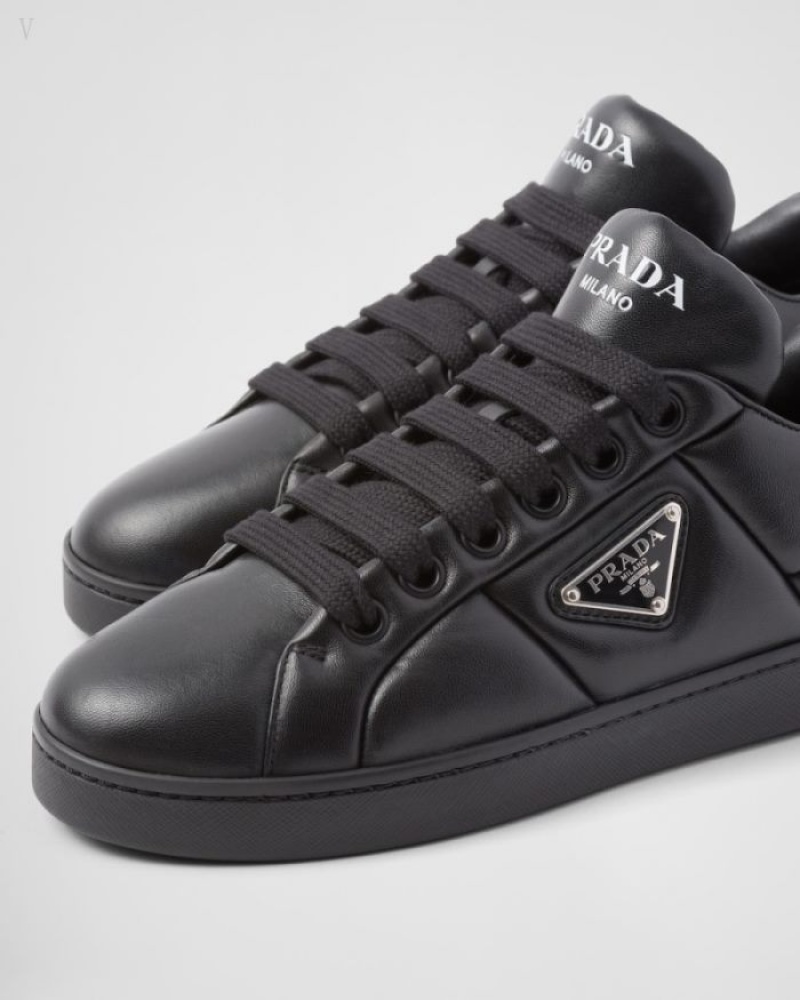 Prada Acolchado Nappa Cuero Sneakers Negros | QURH5857