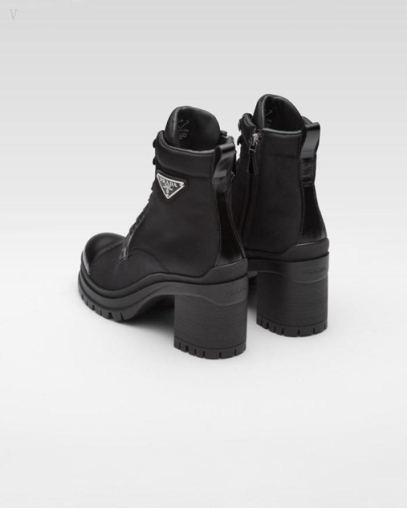 Prada Brushed Cuero And Nylon Laced Booties Negros | BXXN0067