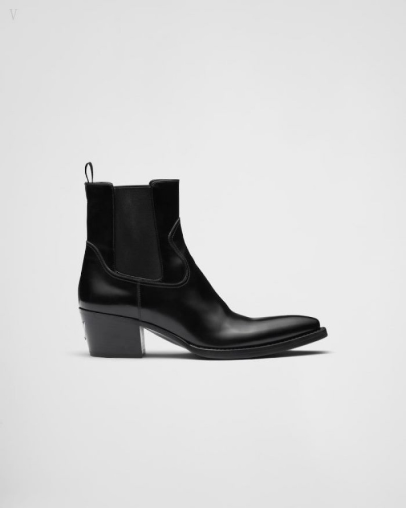 Prada Brushed Cuero Boots Negros | SWTB0017