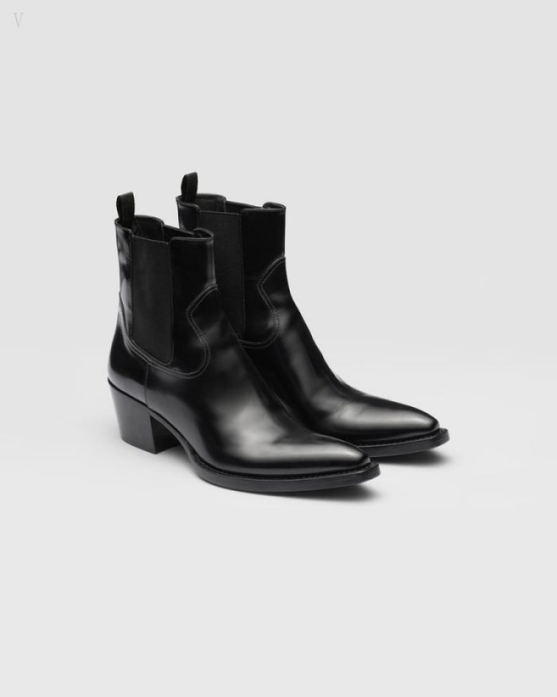 Prada Brushed Cuero Boots Negros | SWTB0017