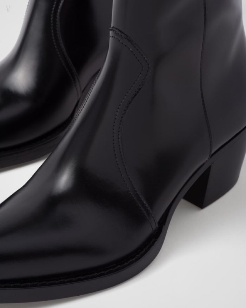 Prada Brushed Cuero Camperos Boots Negros | NEPC7238