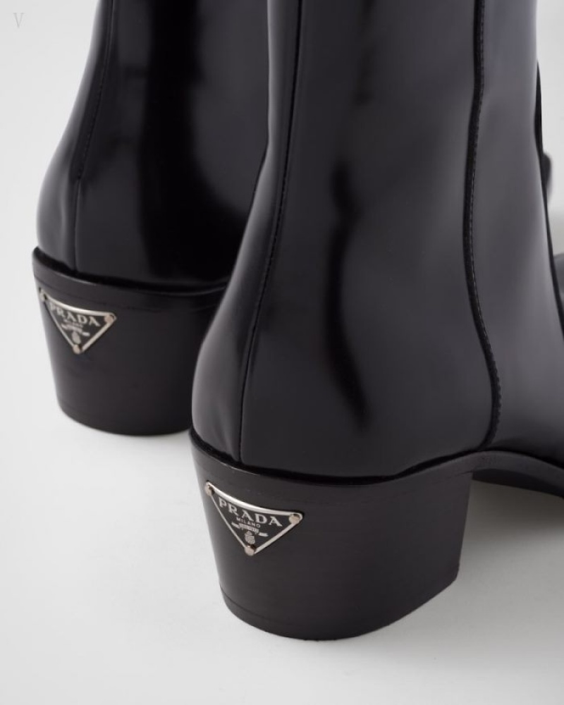 Prada Brushed Cuero Camperos Boots Negros | NEPC7238