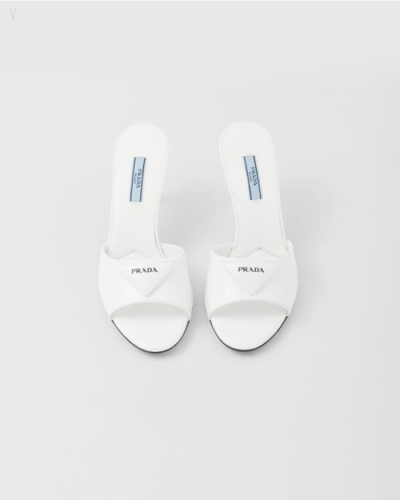 Prada Brushed Cuero Sandals Blancos | HZUO5653