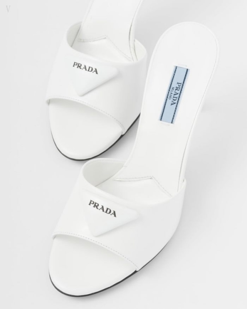 Prada Brushed Cuero Sandals Blancos | HZUO5653