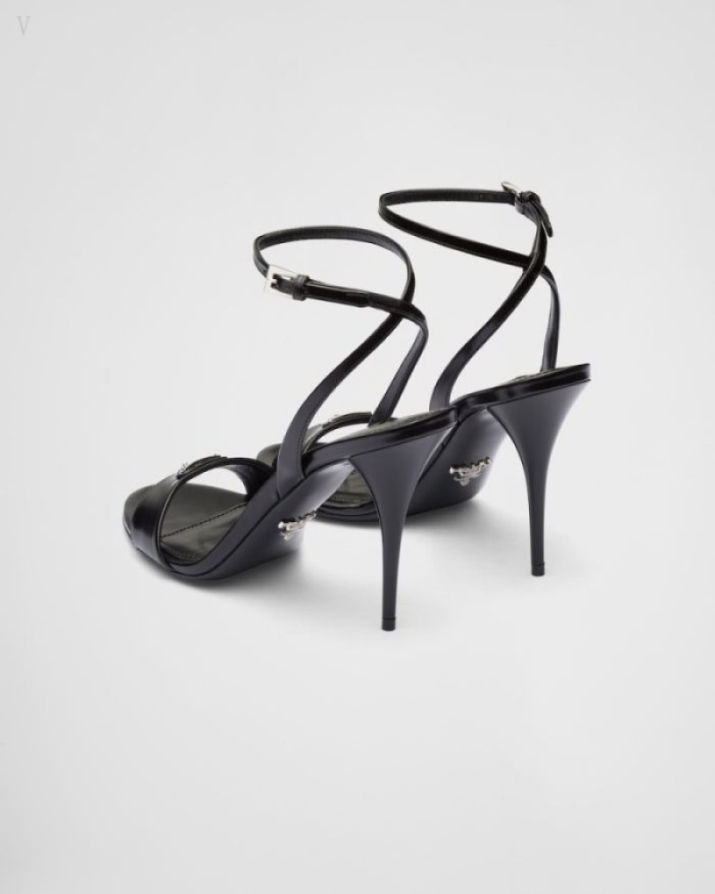 Prada Brushed Cuero Sandals Negros | PIWX0510