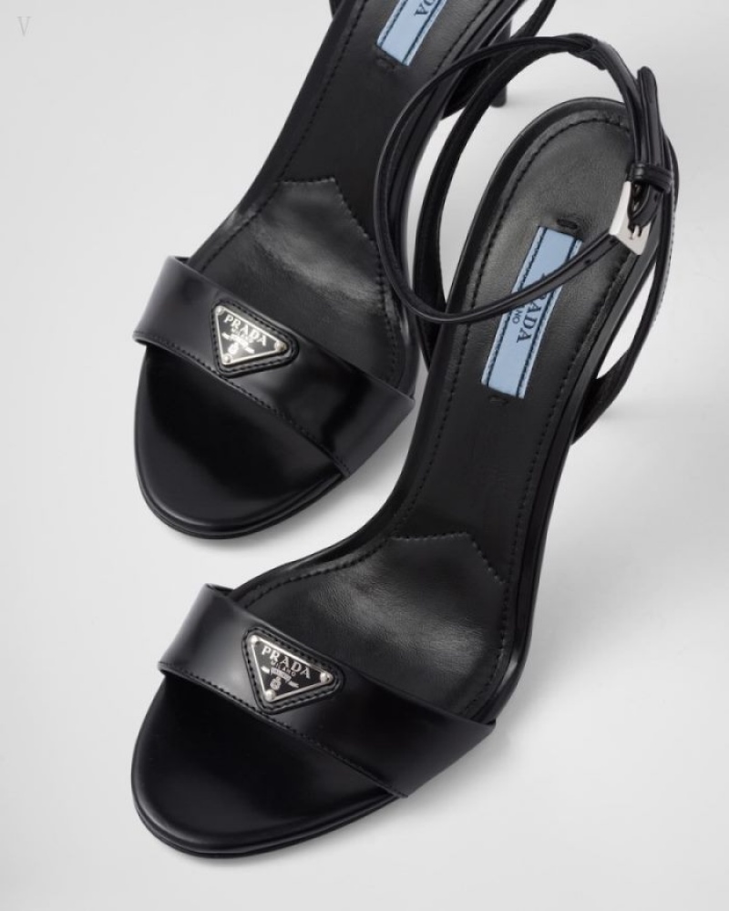 Prada Brushed Cuero Sandals Negros | PIWX0510