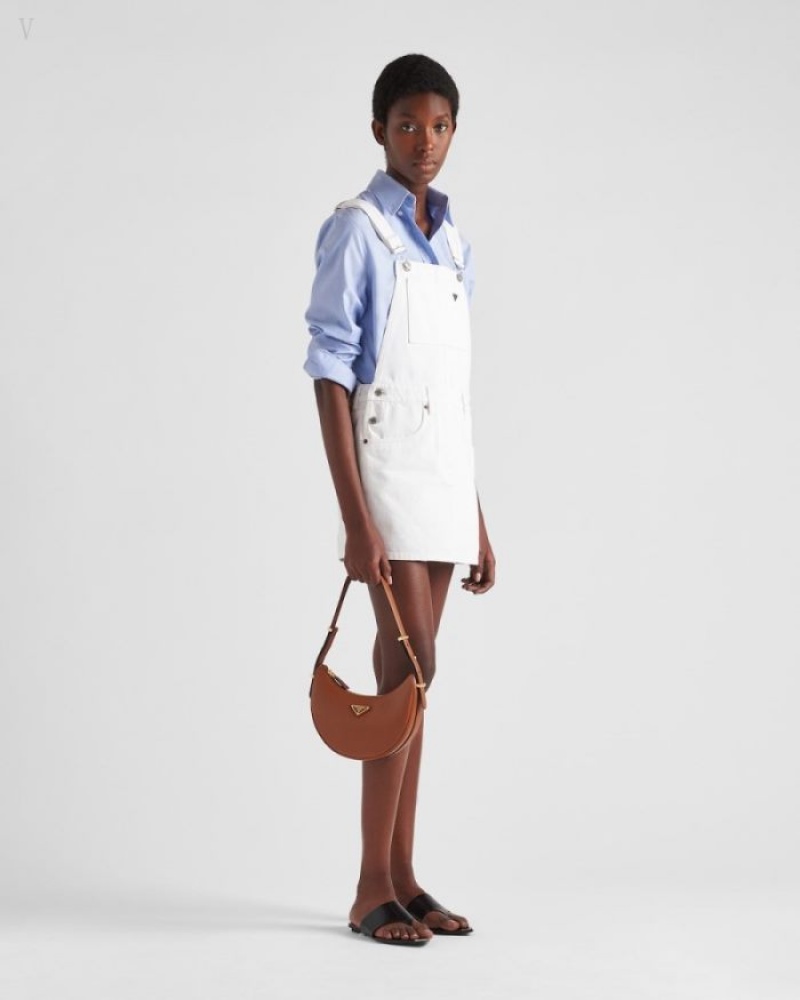Prada Bull Denim Bib Mini-dress Blancos | EIOQ1150