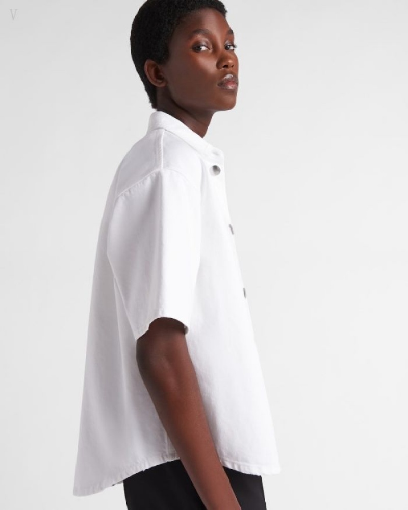 Prada Bull Denim Shirt Blancos | ONYM0773