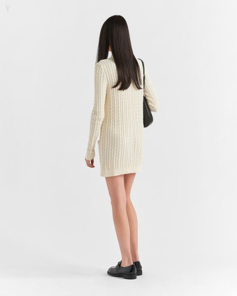 Prada Cable-knit Algodon Mini-dress Blancos | WCPU8470