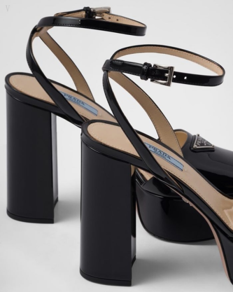 Prada Charol Cuero Plataforma Sandals Negros | GXBE1290