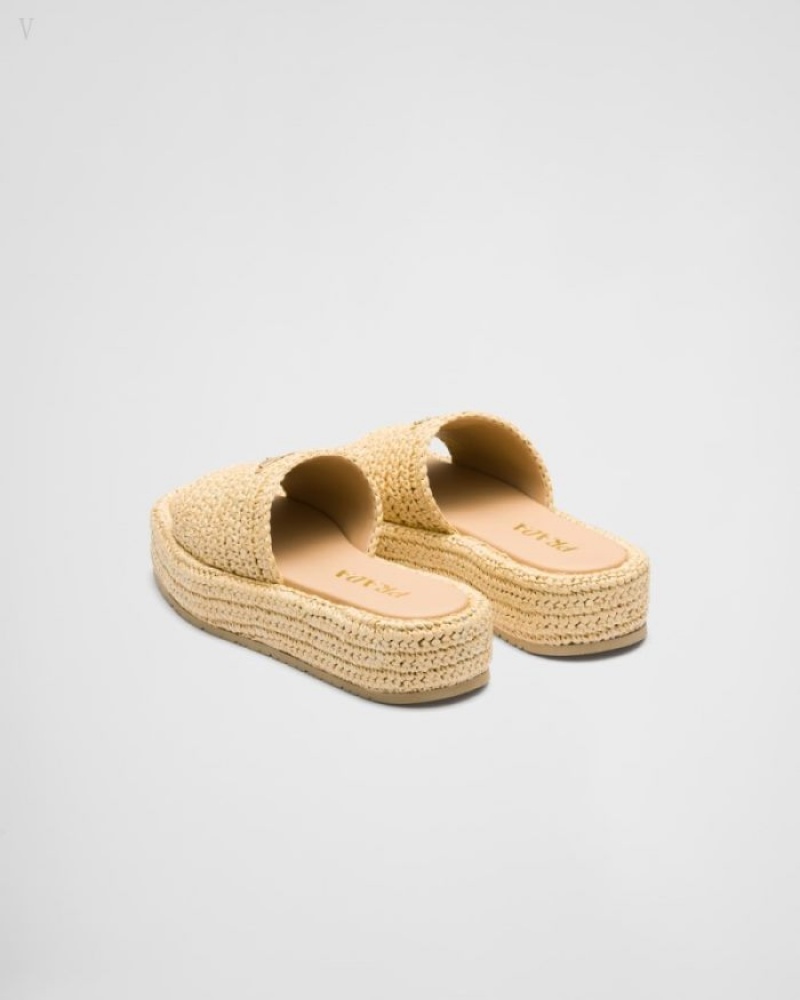 Prada Crochet Flatform Slides Beige | KGXY0173