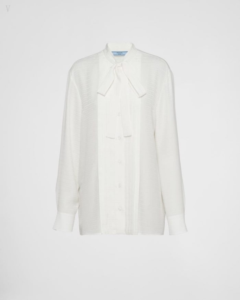 Prada Crêpe De Chine Jacquard Shirt Blancos | NWPU3782