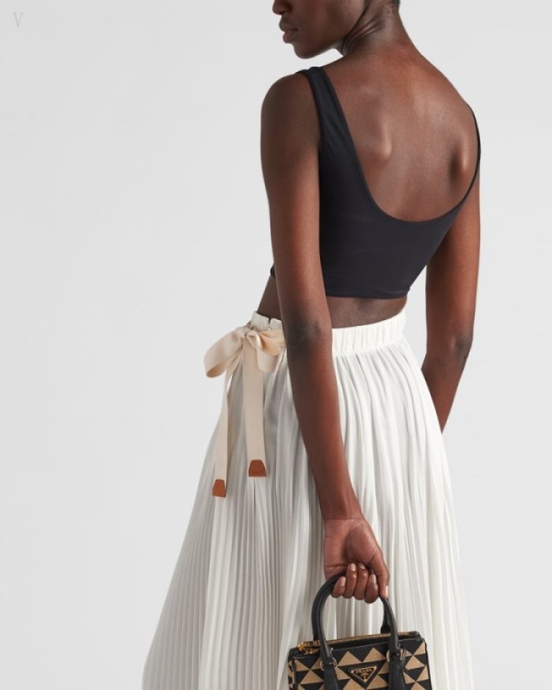 Prada Crêpe-de-chine Midi Skirt Blancos | PUJP8265