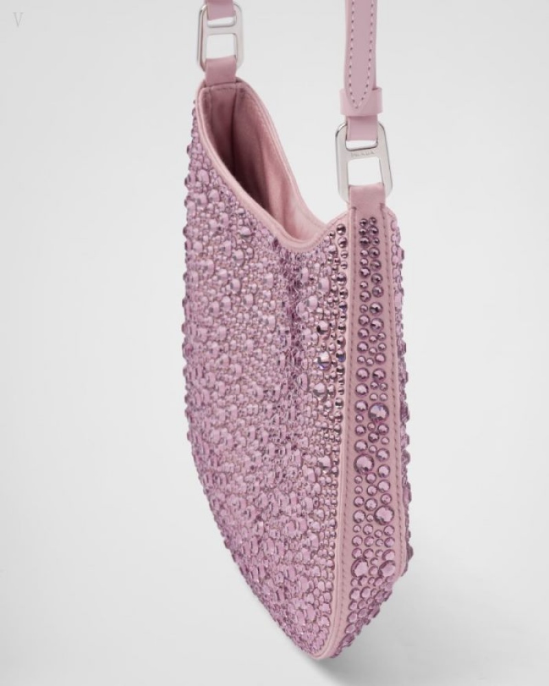 Prada Crystals Cleo Satin Bag Rosas | HGPE3559