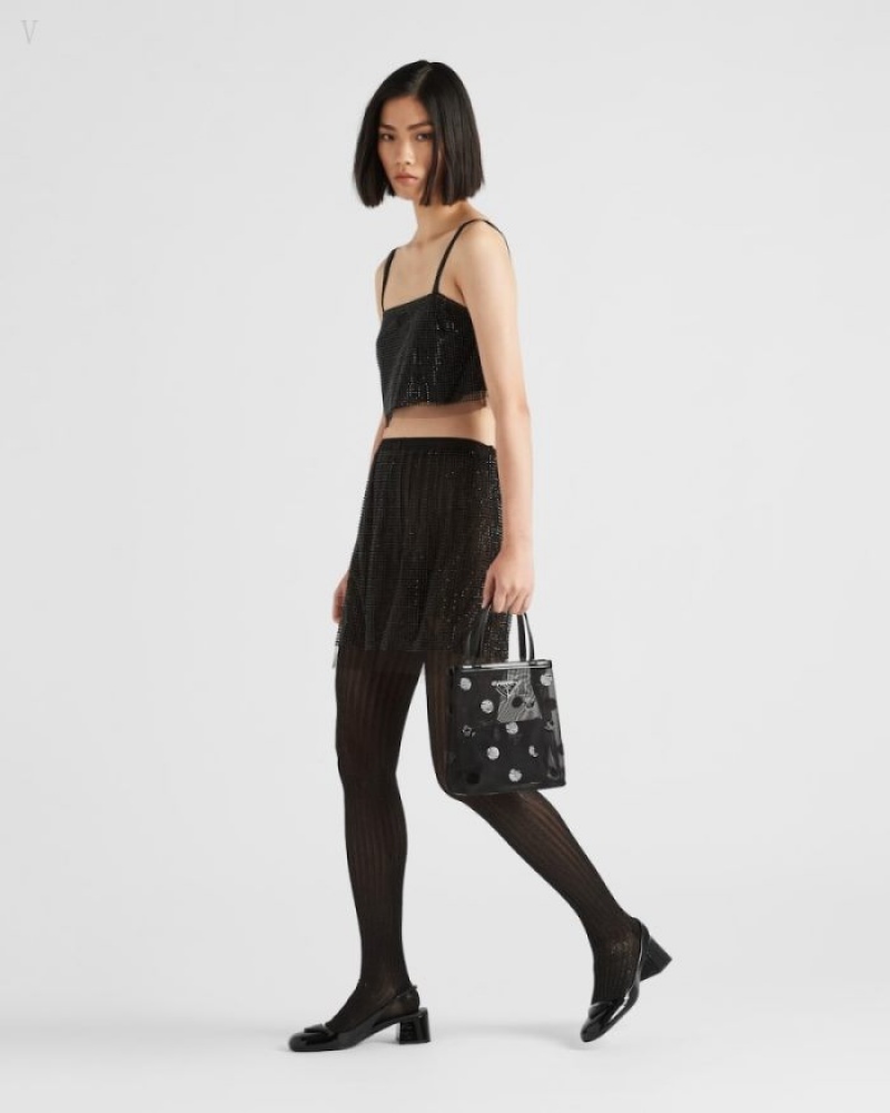 Prada Crystals Tulle Mini Skirt Negros | NAFT8317