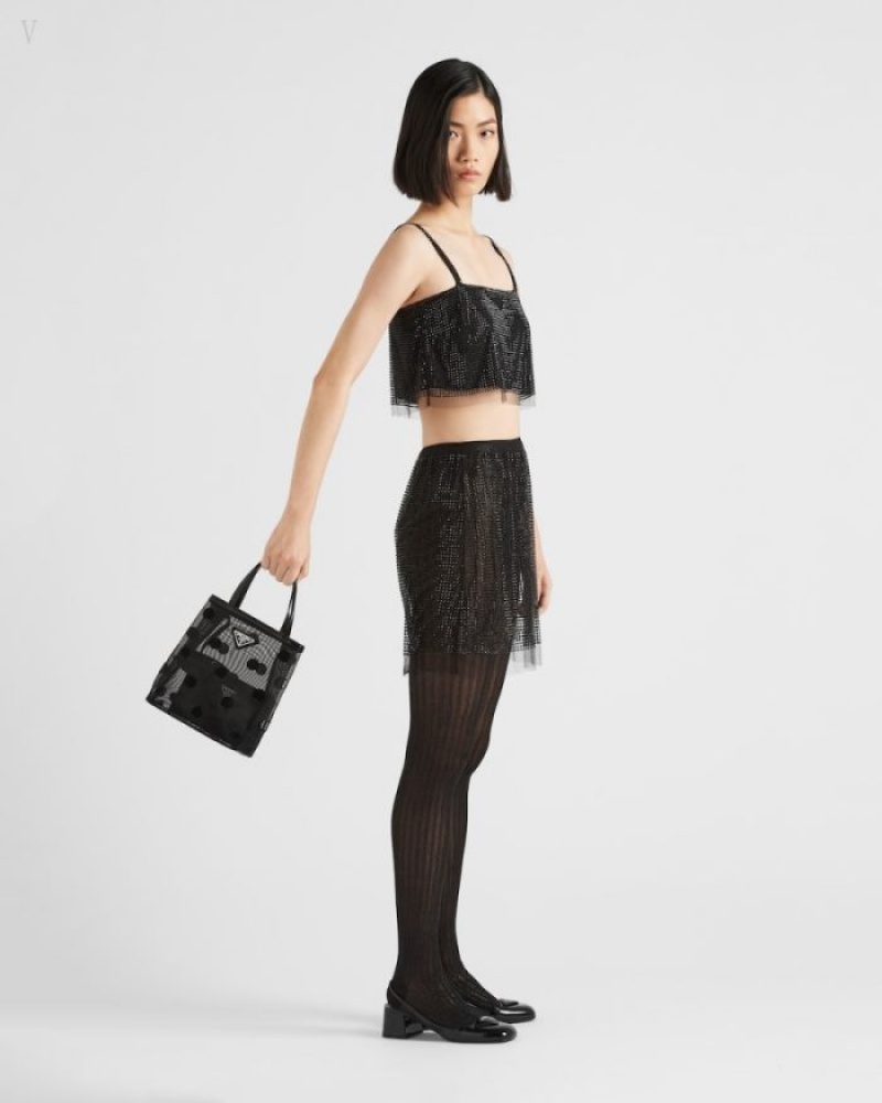 Prada Crystals Tulle Mini Skirt Negros | NAFT8317