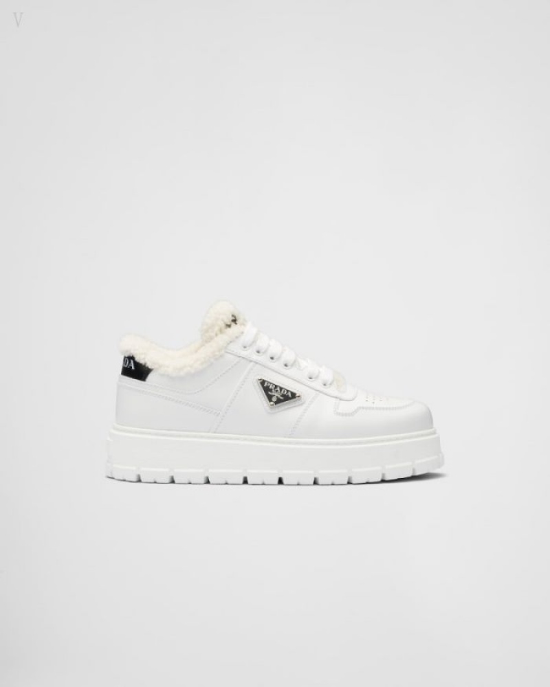 Prada Cuero And Shearling Sneakers Blancos | TVCP6188