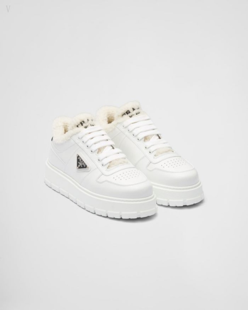 Prada Cuero And Shearling Sneakers Blancos | TVCP6188