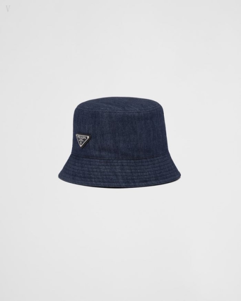 Prada Denim Bucket Hat Azul Marino | RZNF1956