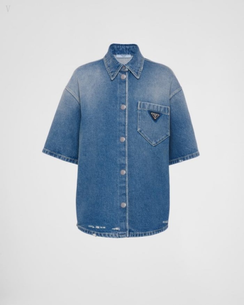 Prada Denim Shirt Azul Marino | FVGH8483