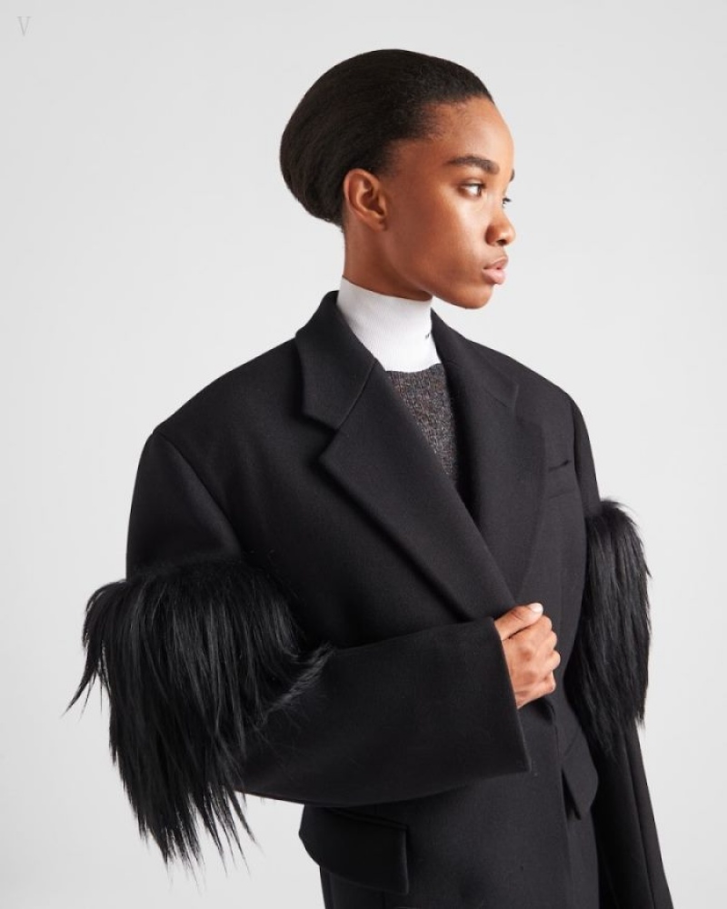 Prada Double-breasted Cloth And Mohair Coat Negros | WZTX3831