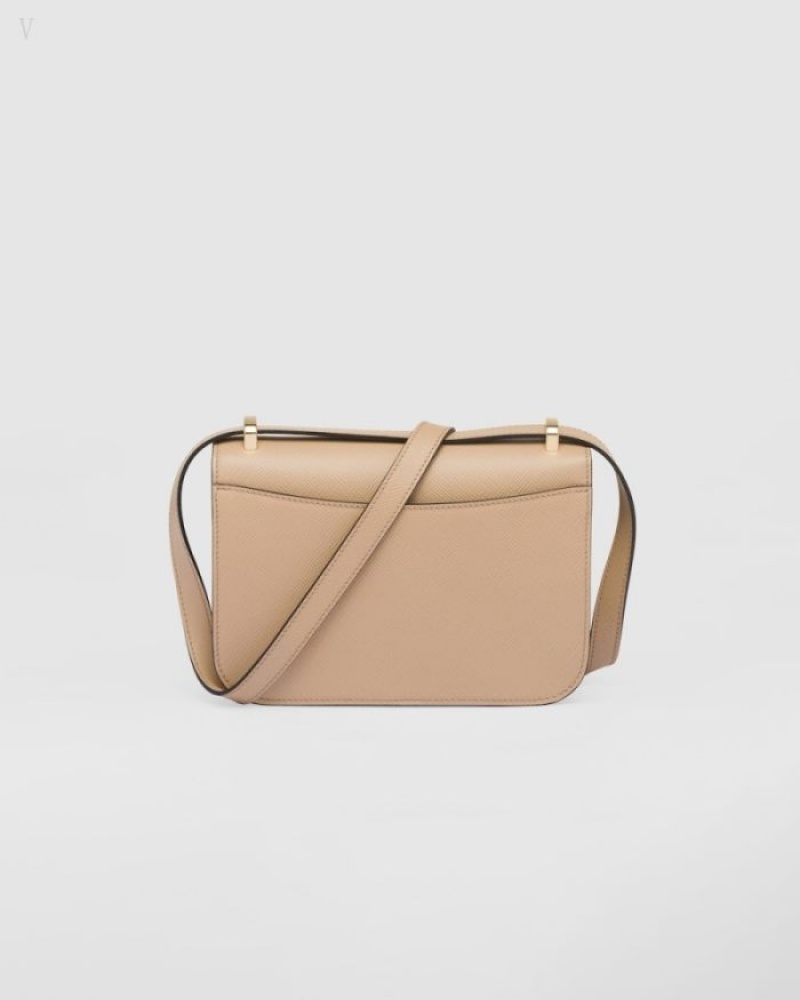 Prada Emblème Saffiano Shoulder Bag Marrom Beige | FIQW8105