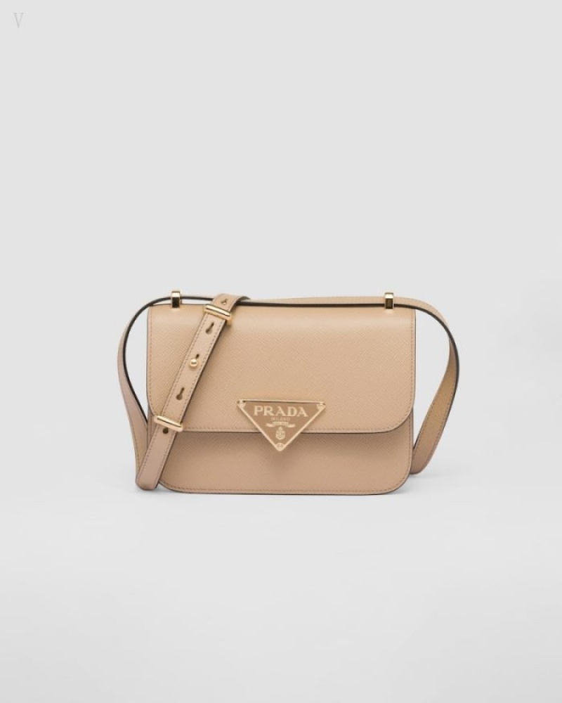 Prada Emblème Saffiano Shoulder Bag Marrom Beige | FIQW8105