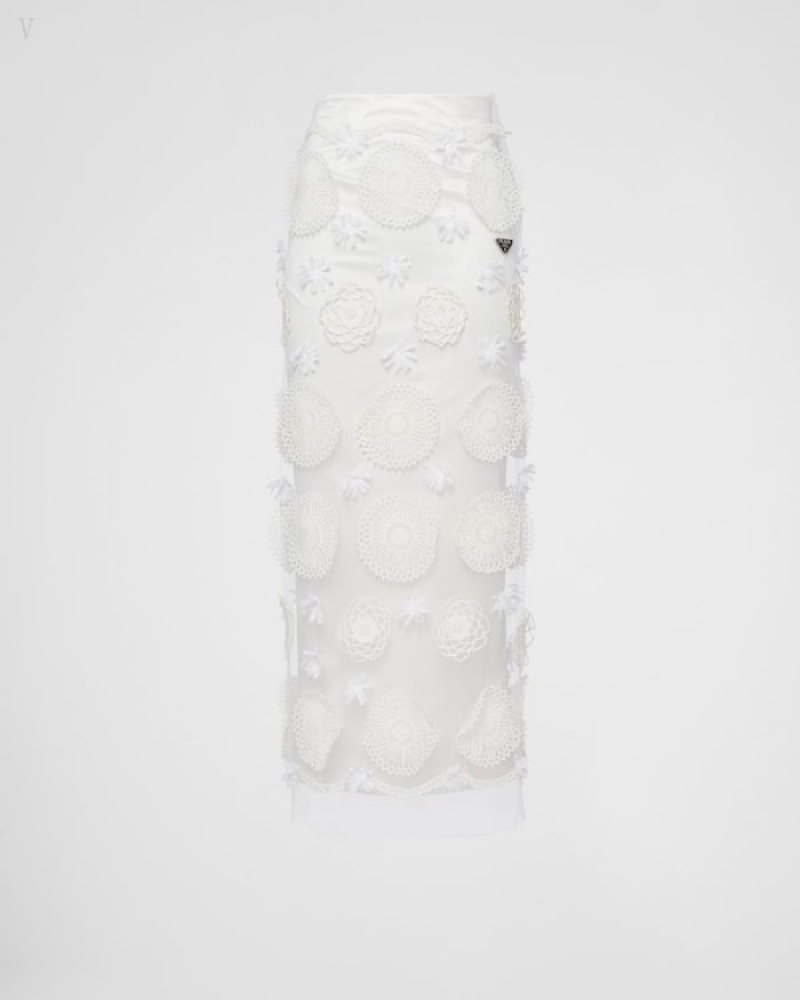Prada Embroidered Duchesse Maxi-skirt Blancos | IAPW2563