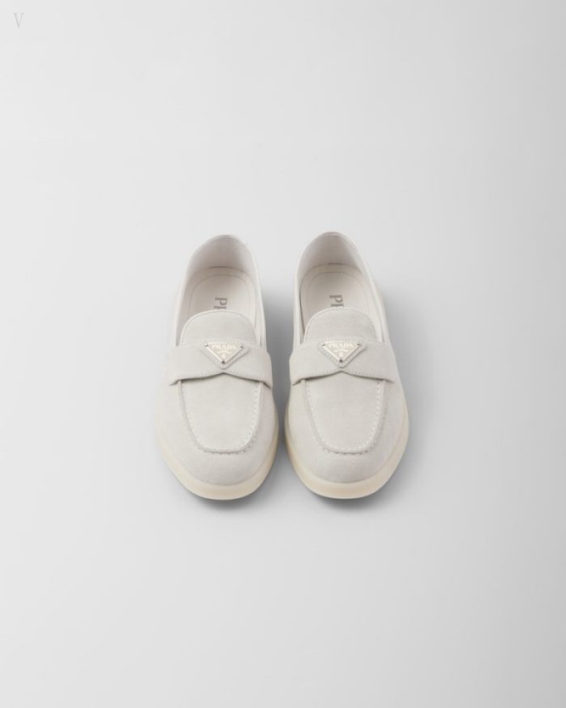 Prada Gamuza Cuero Loafers Blancos | DPUU1314