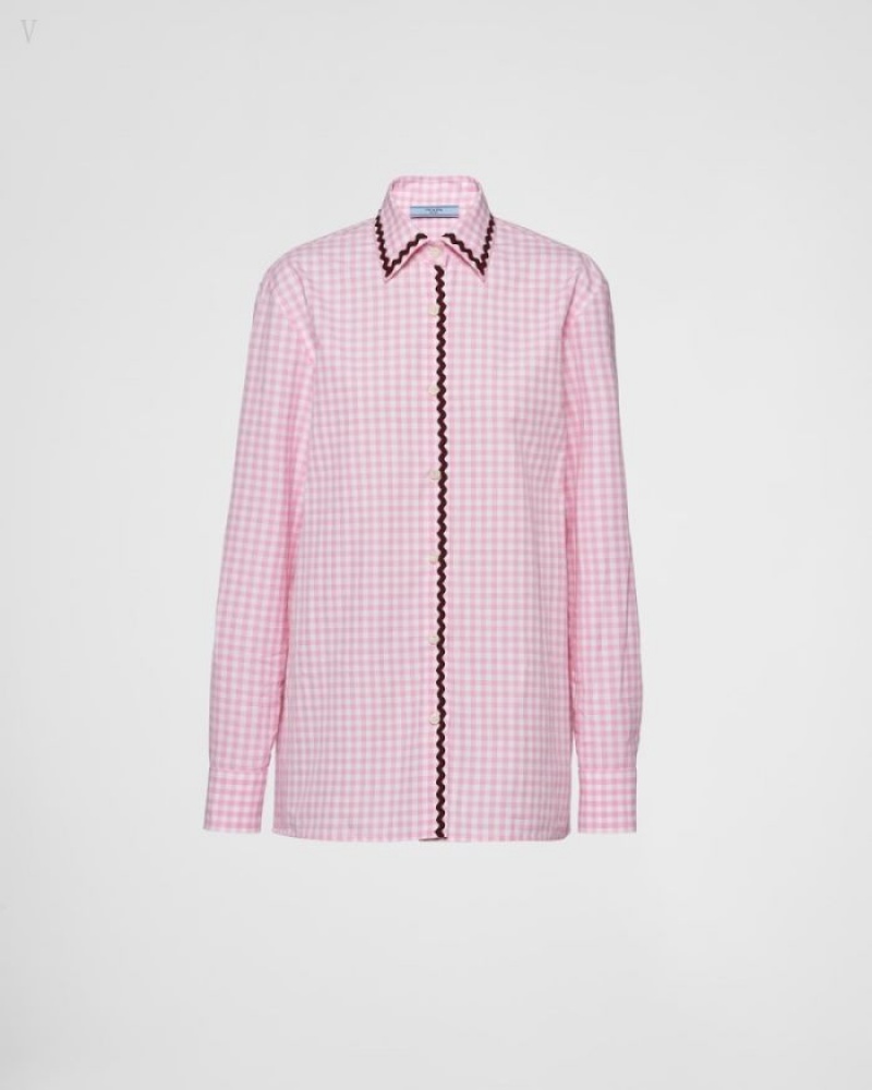 Prada Gingham Check Shirt Rosas Vino | ATTP7581