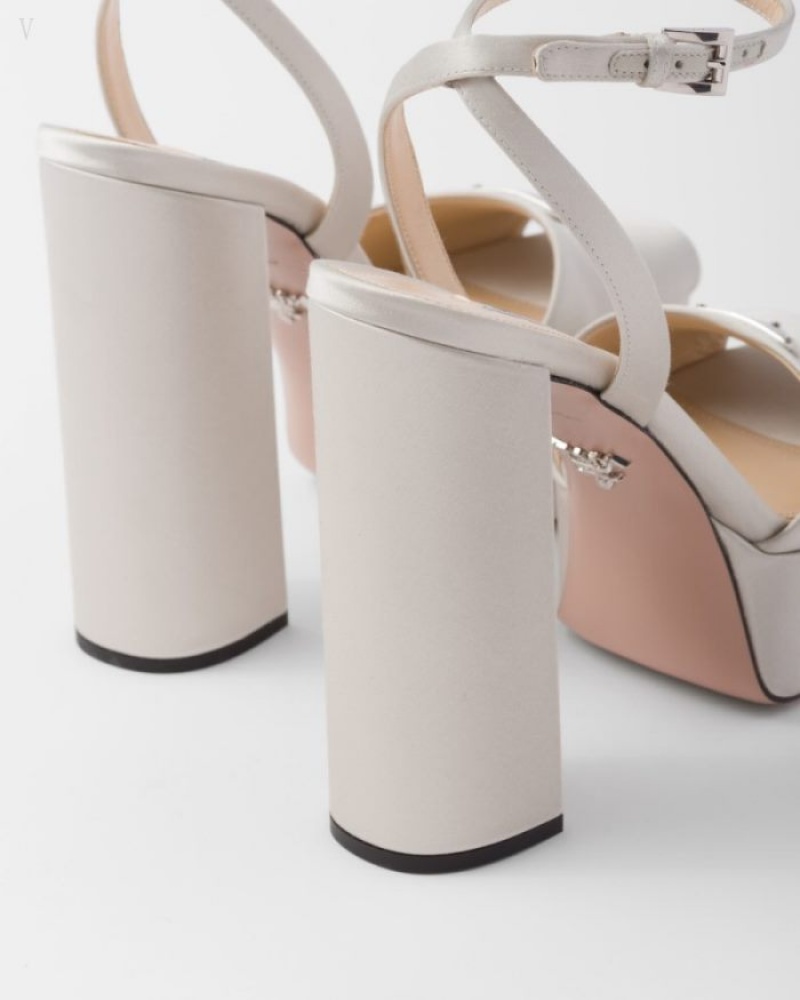 Prada High-heeled Satin Sandals Grises | GHER6038
