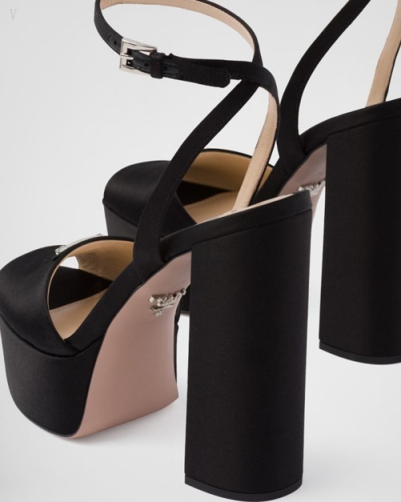 Prada High-heeled Satin Sandals Negros | NDID1456