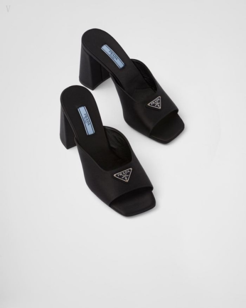 Prada High-heeled Satin Slides Negros | XDJU7843