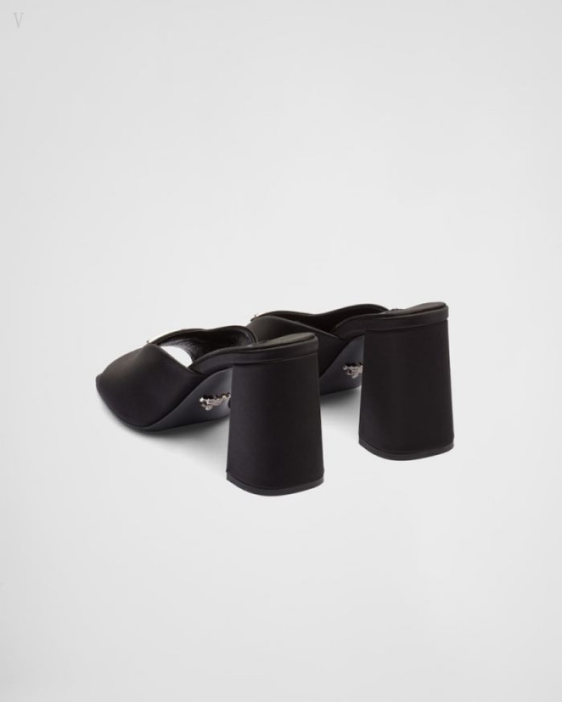 Prada High-heeled Satin Slides Negros | XDJU7843