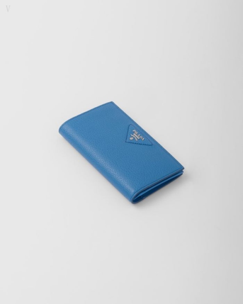 Prada Large Cuero Wallet Azules Claro | EAFC7294