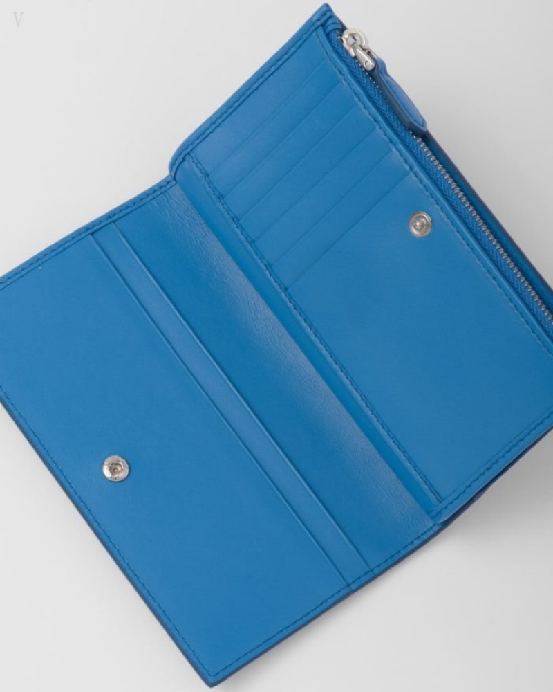 Prada Large Cuero Wallet Azules Claro | EAFC7294