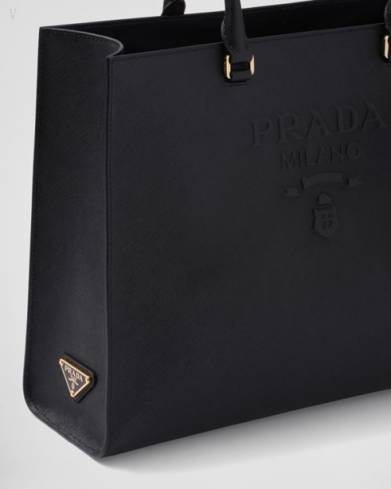 Prada Large Saffiano Cuero Handbag Negros | PNOB8106